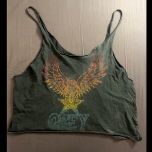 OBEY Distressed Cropped Graphic Tank